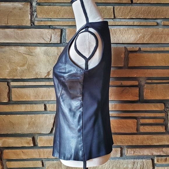 🥀ANTONIO MELANI Sexy Black Genuine Leather Top S - Picture 2 of 8